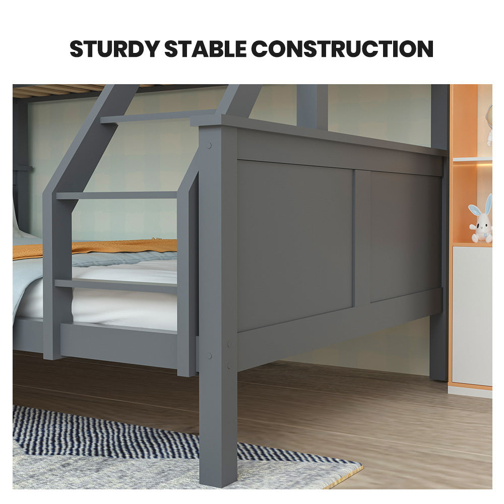 Kingston Slumber Triple Wooden Single Over Double Bunk Bed Frame for Kids, Convertible Design - GREY