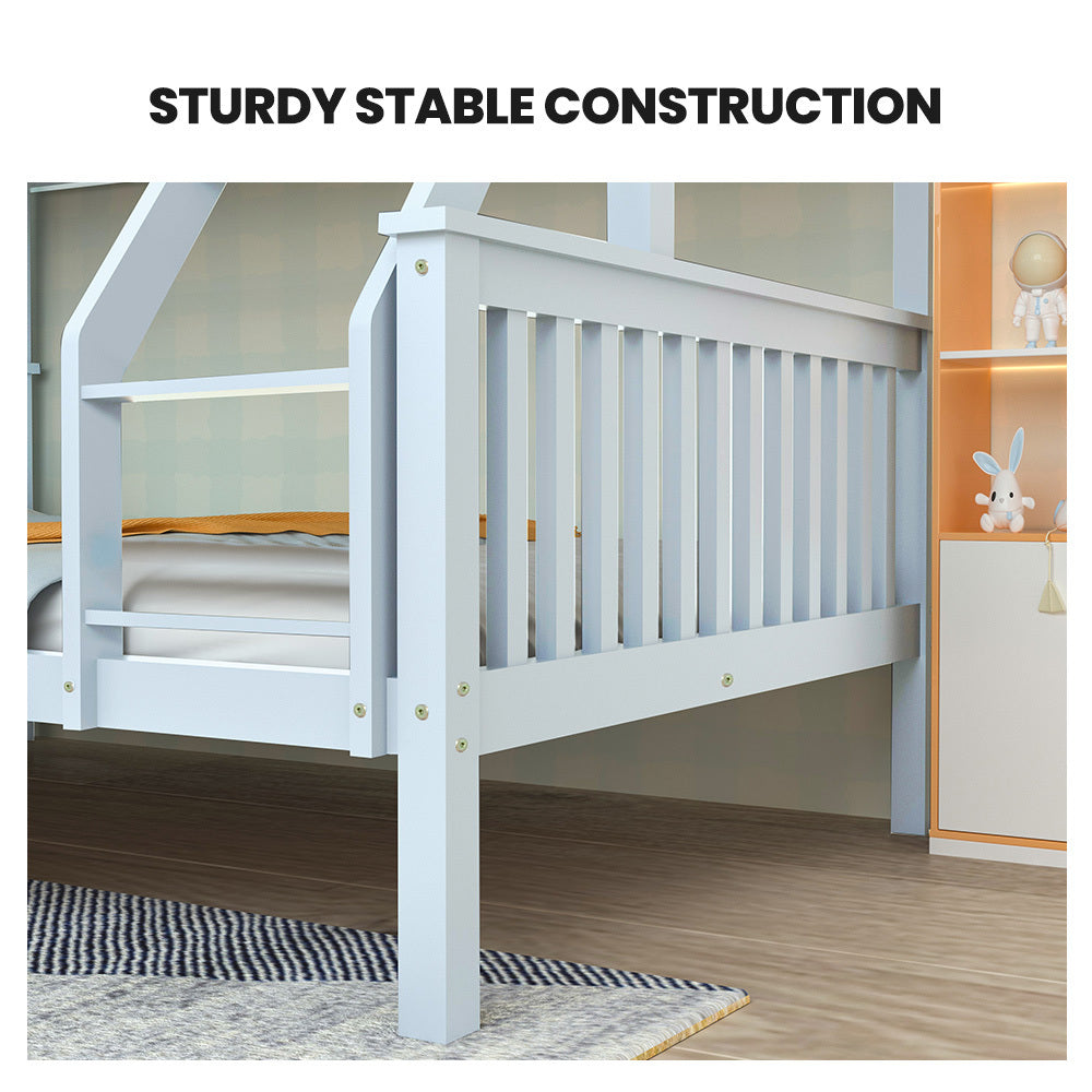 Kingston Single Over Double Wooden Bunk Bed Frame, Triple Solid Pine 2-in-1 Modular Design, Converts to 2 Beds, For Kids - WHITE