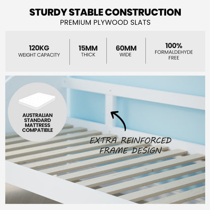 KINGSTON SLUMBER Wooden Single Sofa Bed Frame with Trundle Underbed - White