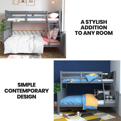 Kingston Slumber Triple Wooden Single Over Double Bunk Bed Frame for Kids, Convertible Design - GREY