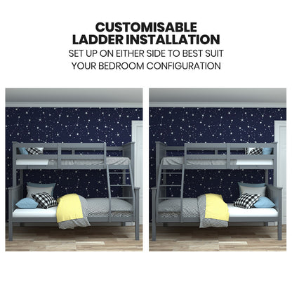 Kingston Slumber Triple Wooden Single Over Double Bunk Bed Frame for Kids, Convertible Design - GREY