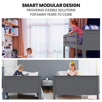 Kingston Slumber Triple Wooden Single Over Double Bunk Bed Frame for Kids, Convertible Design - GREY