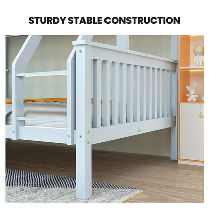 Kingston Single Over Double Wooden Bunk Bed Frame, Triple Solid Pine 2-in-1 Modular Design, Converts to 2 Beds, For Kids - WHITE