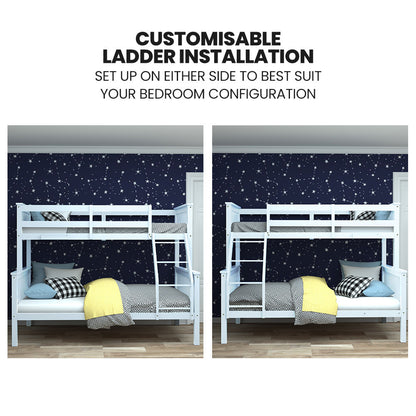 Kingston Single Over Double Wooden Bunk Bed Frame, Triple Solid Pine 2-in-1 Modular Design, Converts to 2 Beds, For Kids - WHITE